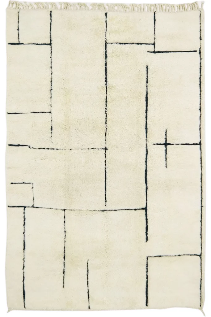 Beiger Berber Teppich mit dunkelblauem Muster. Flauschiger Berber Teppich. Hamburg , Middleway Gallery, Online Shop