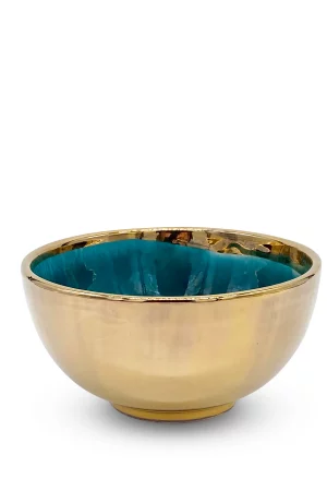 Diese wunderschöne Schale haben "The Emerald Eye" benannt. Die Smaragdgrüne Innenseite schafft in Verbindung mit der hochglänzenden goldfarbenen Außenseite eine wundervolle Symbiose. Hamburg, Middleway Gallery, Online Shop