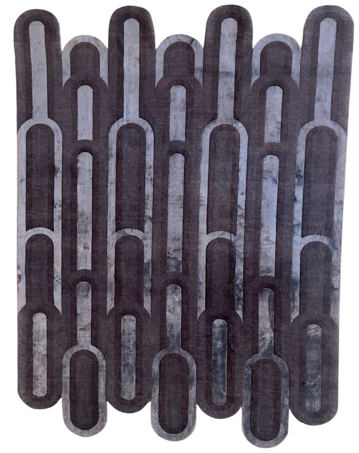 Loopline Teppich – Handgefertigter Designteppich aus Wolle und Kunstseide mit grafischer Linienführung. Erhältlich in Hamburg Middleway Gallery und im Onlineshop.