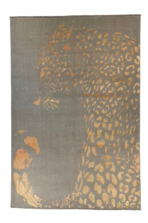 Handgefertigter Prowl Teppich aus Wolle und Kunstseide mit abstraktem Leopardenmuster in Grau und Gold, erhältlich bei Middleway Gallery Hamburg.
